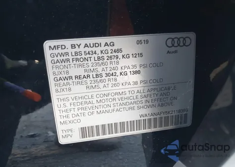 2019 Audi Q5 45 Premium из США, поврежденный, VIN WA1ANAFY5K2118359